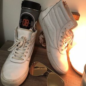 White Leather Zip Up Vans